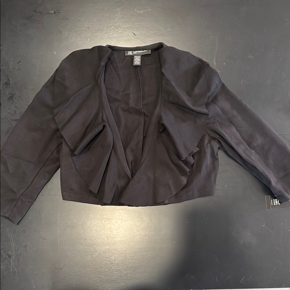 NWT INC International Concepts Black ruffle Crop sleeve Blazer